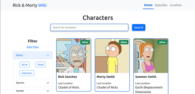 Rick and Morty Characters Searching App